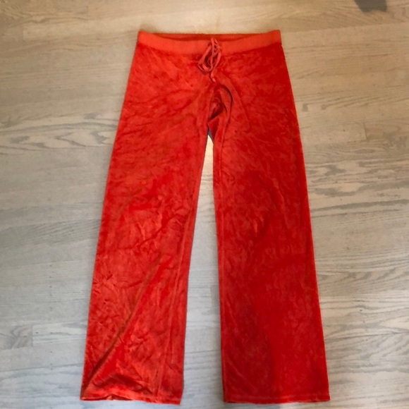 orange velour pants